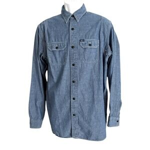 Polo Ralph Lauren Mens Work‎ Denim Shirt L Large Loop Collar Underarm Vent